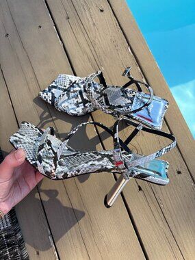 Jeffrey Campbell Snakeskin Sandals Size 6 Black White